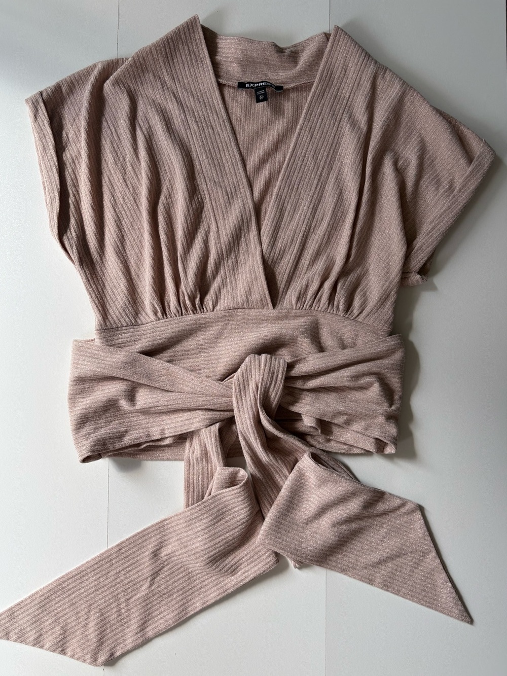 Express Dusty Rose Ribbed Wrap Tie Crop Top